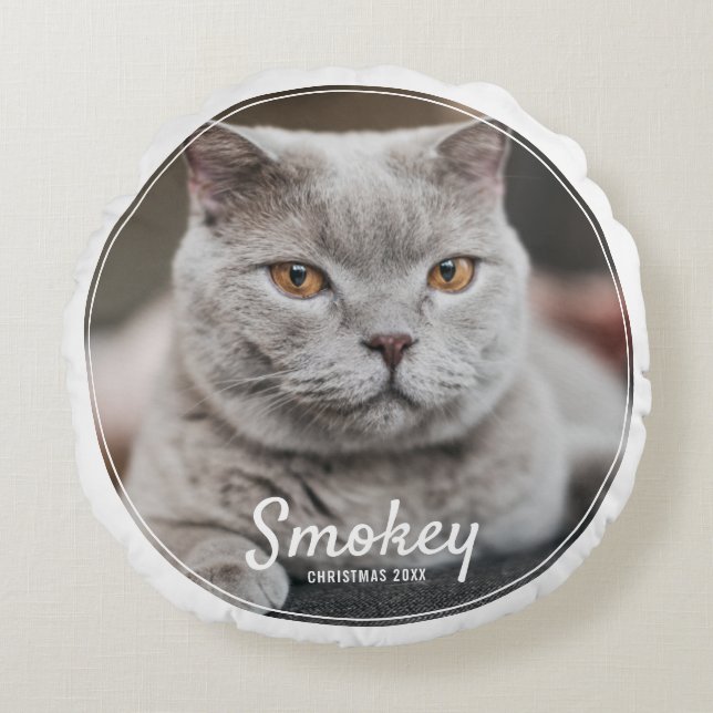 Anpassningsbar Pet Photo jul-Helgdag Rund Kudde (Framsidan)