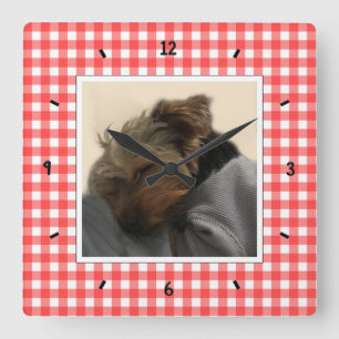 Anpassningsbar Pet Photo Land Red Buffalo Check Pa Fyrkantig Klocka