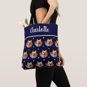 Anpassningsbar Pet Photo & Monogram Namn Navy Blue Tygkasse