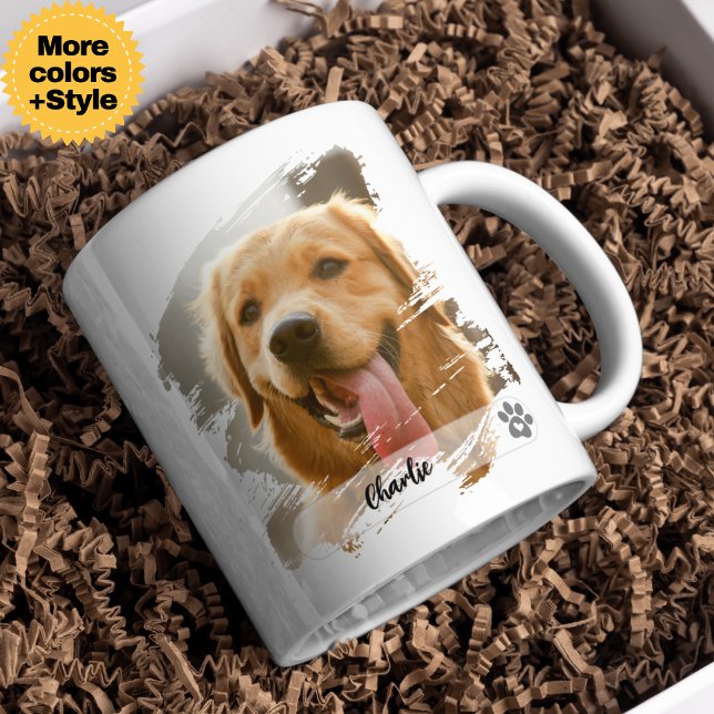 Anpassningsbar Pet Photo Mugg med Namn - Modern ty (Custom Pet Photo Mug with Name – Modern Typography)