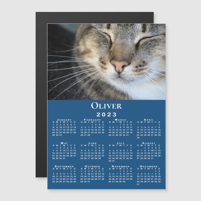 Anpassningsbar Pet Photo Namn 2023 Calendar Blue M (Fram/baksida)