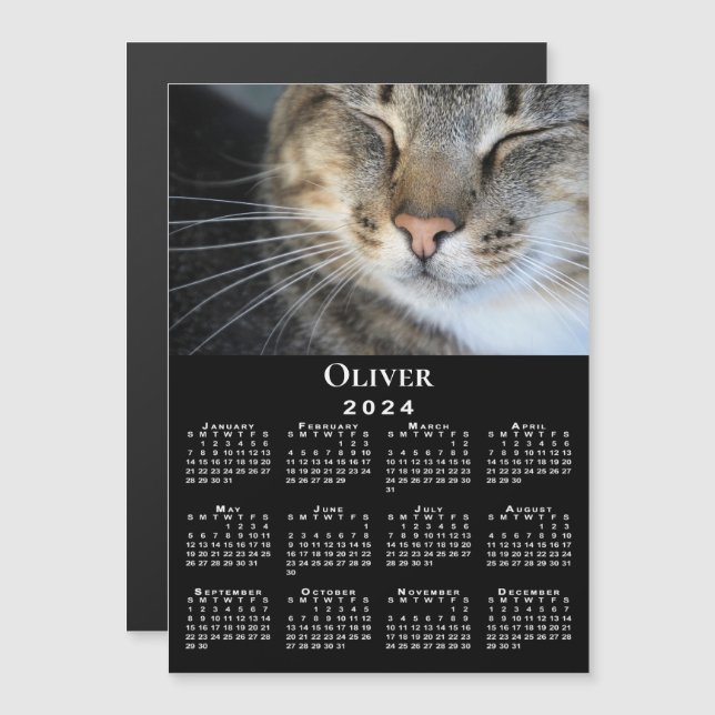 Anpassningsbar Pet Photo Namn 2024 Calendar Black  (Fram/baksida)