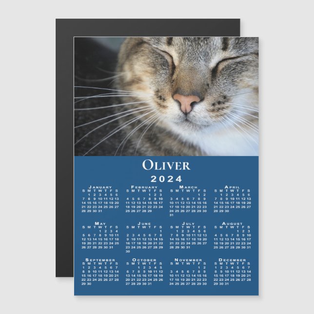 Anpassningsbar Pet Photo Namn 2024 Calendar Blue M (Fram/baksida)