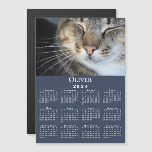 Anpassningsbar Pet Photo Namn 2024 Calendar Navy M