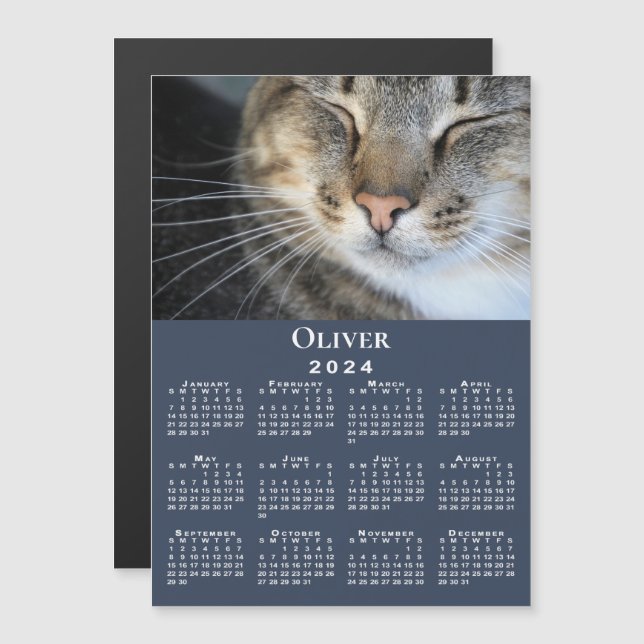 Anpassningsbar Pet Photo Namn 2024 Calendar Navy M (Fram/baksida)