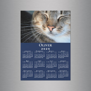 Anpassningsbar Pet Photo Namn 2025 Calendar Navy M
