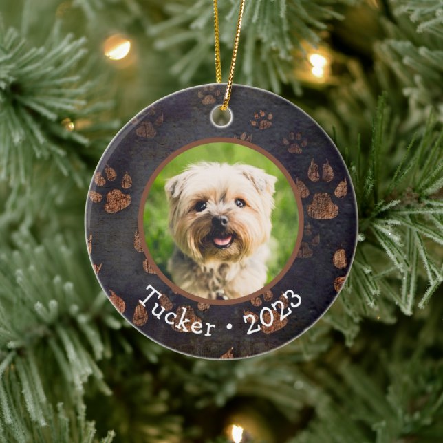 Anpassningsbar Pet Photo Namn Year Ceramic Ornamen Julgransprydnad Keramik (Träd)
