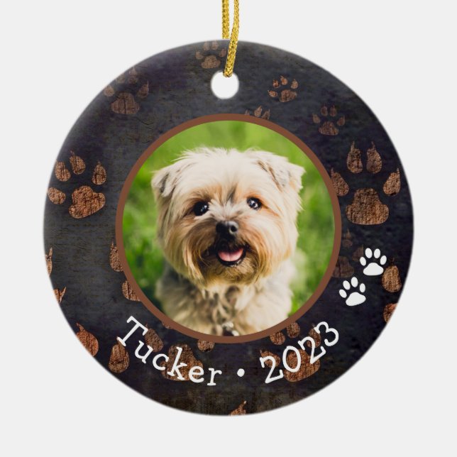 Anpassningsbar Pet Photo Namn Year Ceramic Ornamen Julgransprydnad Keramik (Framsidan)