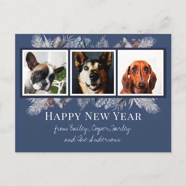 Anpassningsbar Pet Photo New Year vycard Vykort (Framsida)