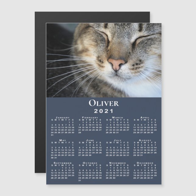 Anpassningsbar Pet Photo och Namn 2021 Calendar on (Fram/baksida)