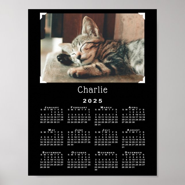Anpassningsbar Pet Photo och Namn 2025 Calendar Bl Poster (Framsidan)