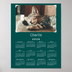 Anpassningsbar Pet Photo och Namn 2026 Calendar Te Poster