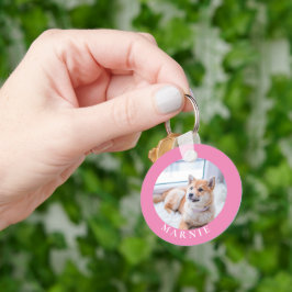 Anpassningsbar Pet Photo och Namn Dubbla Side Nyckelring