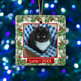 Anpassningsbar Pet Photo och Namn Holly Lövs & Ber Julgransprydnad Keramik