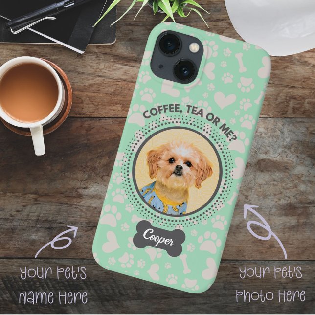 Anpassningsbar Pet Photo Phone Case - "Coffee, Tea (Personalized your phone case with your beloved pet's photo and name with one click.)
