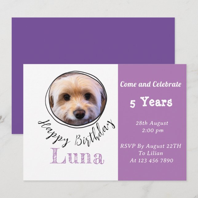 Anpassningsbar Pet Photo Puppy Hund Birthday-inbju Inbjudningar (Fram/baksida)