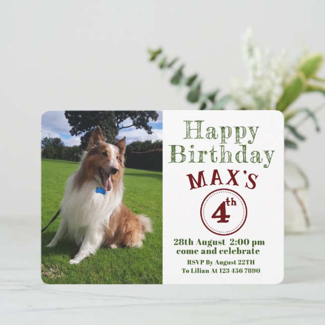 Anpassningsbar Pet Photo Puppy Hund Birthday Inbjudningar (Stående Fram)