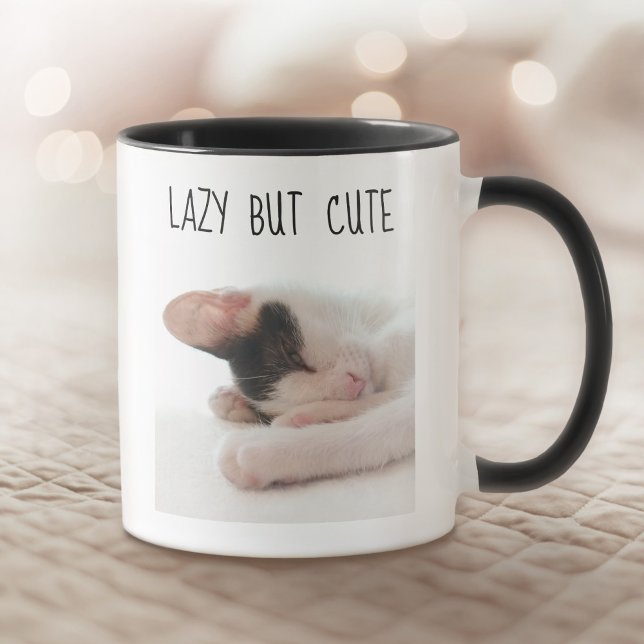 Anpassningsbar Pet Photo Quote Lazy but Cute Perso Mugg (Skapare uppladdad)
