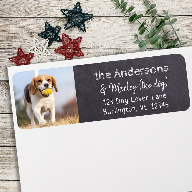 Anpassningsbar Pet Photo Rustic Chalkboard-Returad Returadress Etikett (Skapare uppladdad)