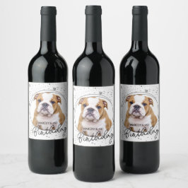 Anpassningsbar Pet Photo Silver Glitter Stars Hund Vinflaska Etikett