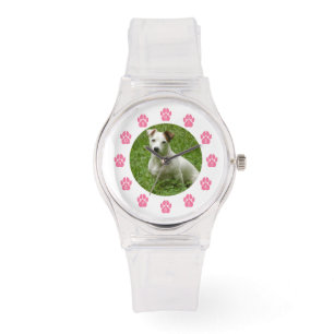 Anpassningsbar Pet Photo Watch - Rosa Tass avtryck Armbandsur