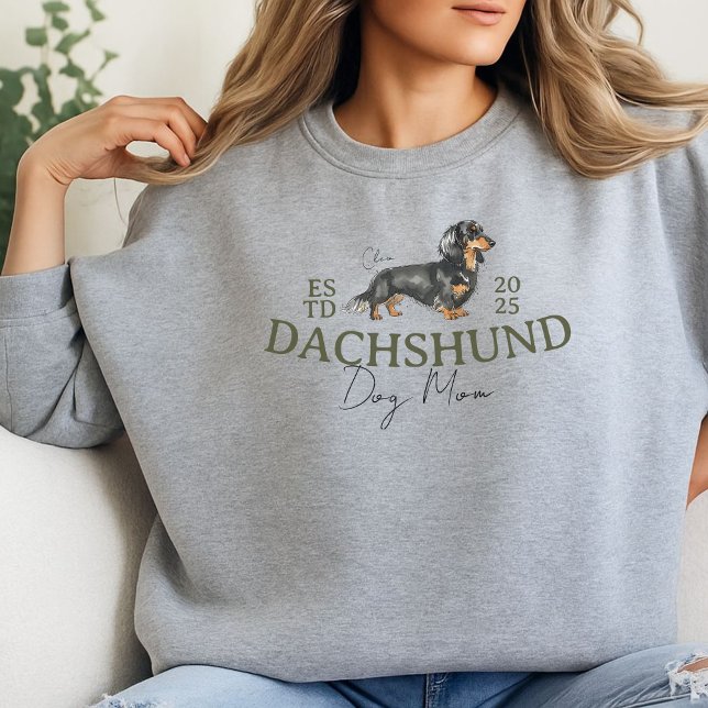 Anpassningsbar Pet Porträtt Hund Mamma Dachshund Lång Ärmad Tröja (Elevate your party apparel with this Custom Pet Portrait Dog Mom Dachshund sweatshirt sweatshirt! )