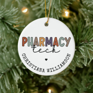 Anpassningsbar Pharmacy Tech Retro Pharmacy Techni Julgransprydnad Keramik