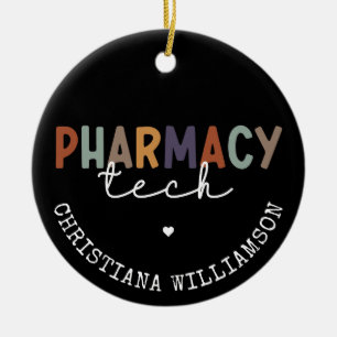 Anpassningsbar Pharmacy Tech Retro Pharmacy Techni Julgransprydnad Keramik