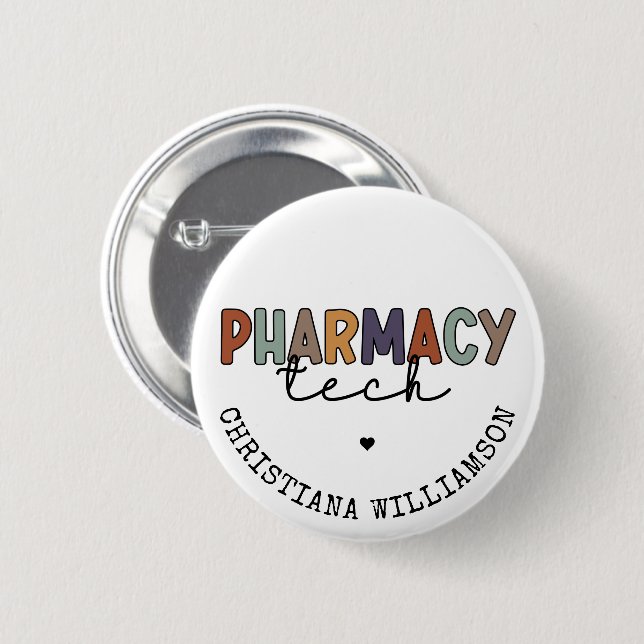 Anpassningsbar Pharmacy Tech Retro Pharmacy Techni Knapp (Framsida & baksida)