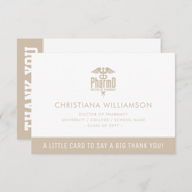 Anpassningsbar PharmD Doktor of Pharmacy Studentfe Tack Kort (Fram/baksida)