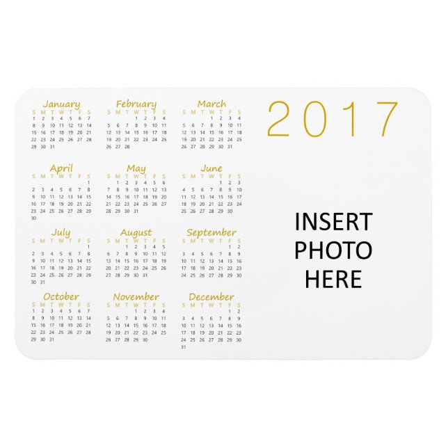 Anpassningsbar Photo 2017 Calendar Magnet Guld & M (Horisontell)