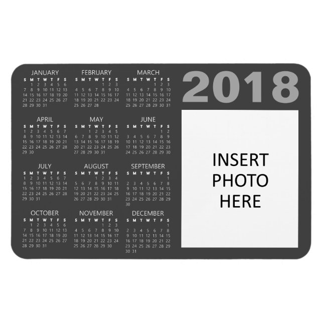 Anpassningsbar Photo 2018 Calendar Magnet - Grått (Horisontell)