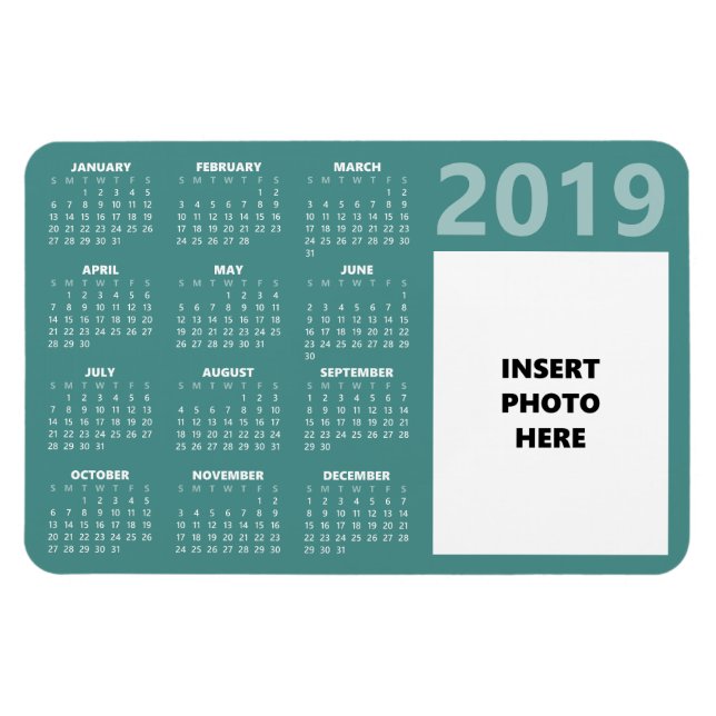 Anpassningsbar Photo 2019 Calendar Magnet - Teal (Horisontell)