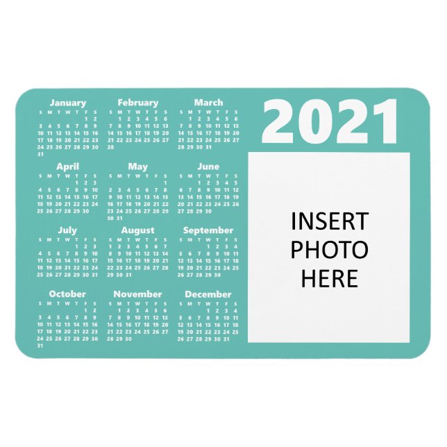 Anpassningsbar Photo 2021 Calendar Magnet | Teal (Horisontell)