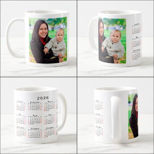 Anpassningsbar Photo 2026 Calendar Red Helg Kaffemugg