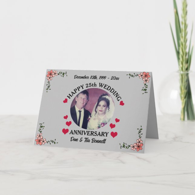 Anpassningsbar Photo 25:e Bröllop-årsdagen Hälsnin Kort (Framsida)