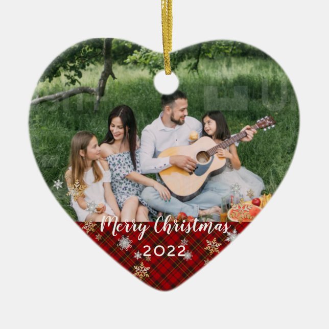 Anpassningsbar Photo 2-sidig Red Play-jul i Gräns Julgransprydnad Keramik (Framsidan)