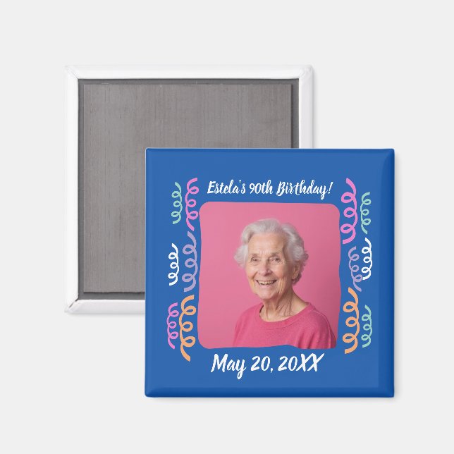 Anpassningsbar Photo 90:e Birthday Streamers Keeps Magnet (Front/Back)