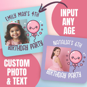 Anpassningsbar Photo Add Namn Cute Birthday Balloo Fyrkantigt Klistermärke