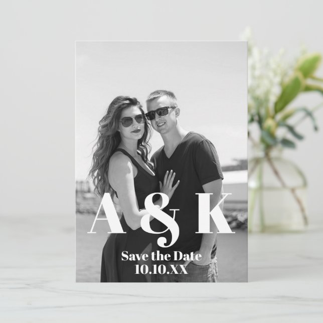 Anpassningsbar Photo and Large Monogram Spara datu Inbjudningar (Stående Fram)