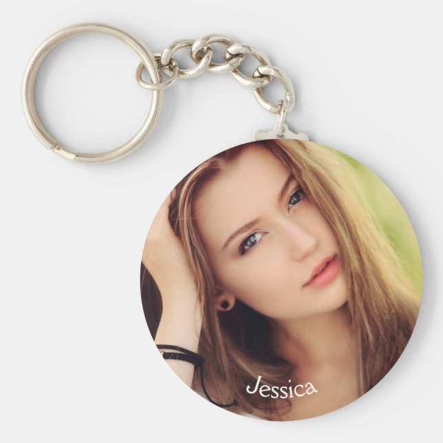 Anpassningsbar Photo and Namn Keychain Nyckelring (Framsidan)