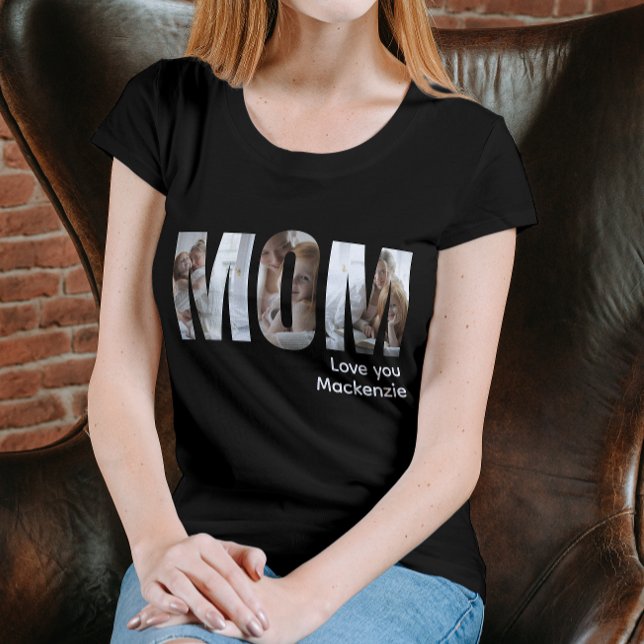 Anpassningsbar Photo and Text Personlig Mamma T Shirt (Custom Photo And Text Personalized Mom T-Shirt by Ricaso. Add 3 photographs, ideal Mothers Day gift)