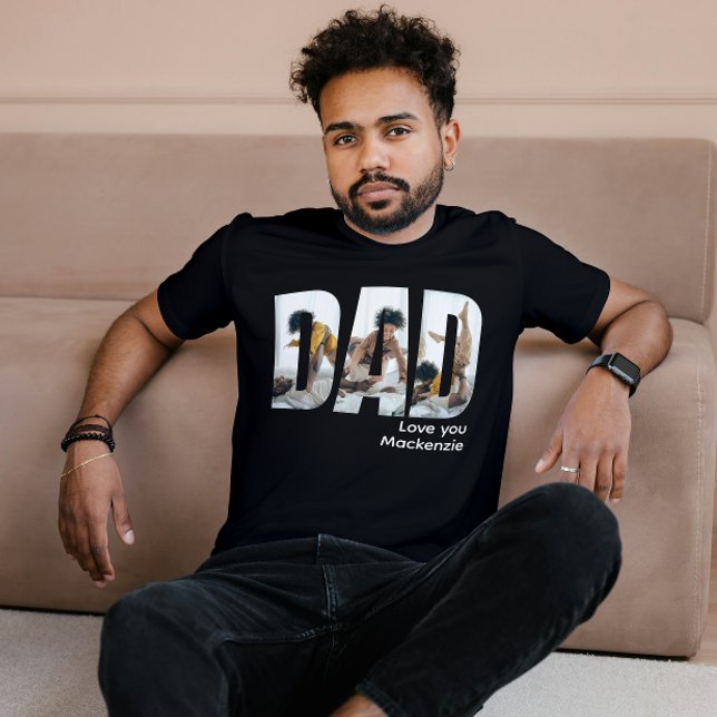 Anpassningsbar Photo and Text Personlig Pappa T Shirt (Custom Photo And Text Personalized Dad T-Shirt by Ricaso. Add 3 photographs, fathers day ideas)
