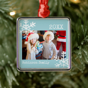 Anpassningsbar Photo Aqua Blue Ornament med Snöfli