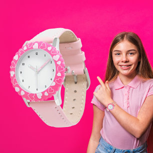 Anpassningsbar Photo Art Namn Bezel med Rosa Heart Armbandsur
