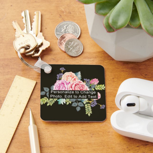 Anpassningsbar Photo Art Namn Monogram Quote Alum  Nyckelring (Skrivbord)