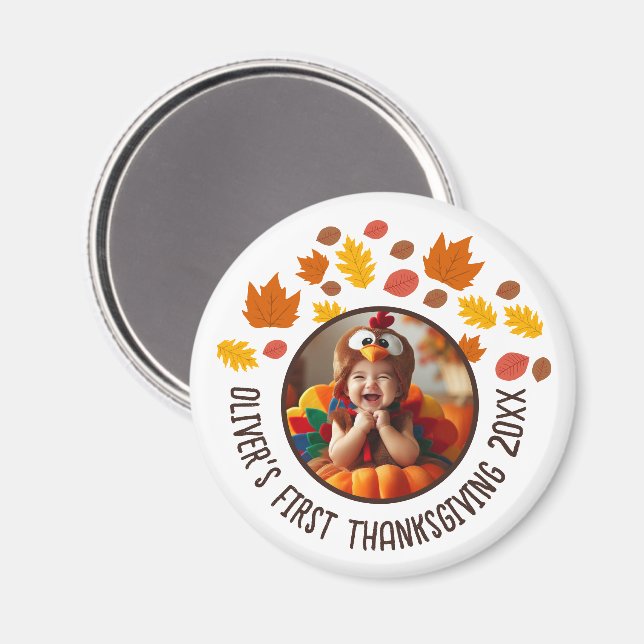 Anpassningsbar Photo Baby 1st Thanksgiving Fall Gi Magnet (Front/Back)