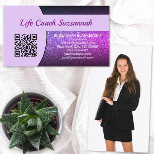 Anpassningsbar Photo Back Lila QR-kodrapport Glitt Visitkort