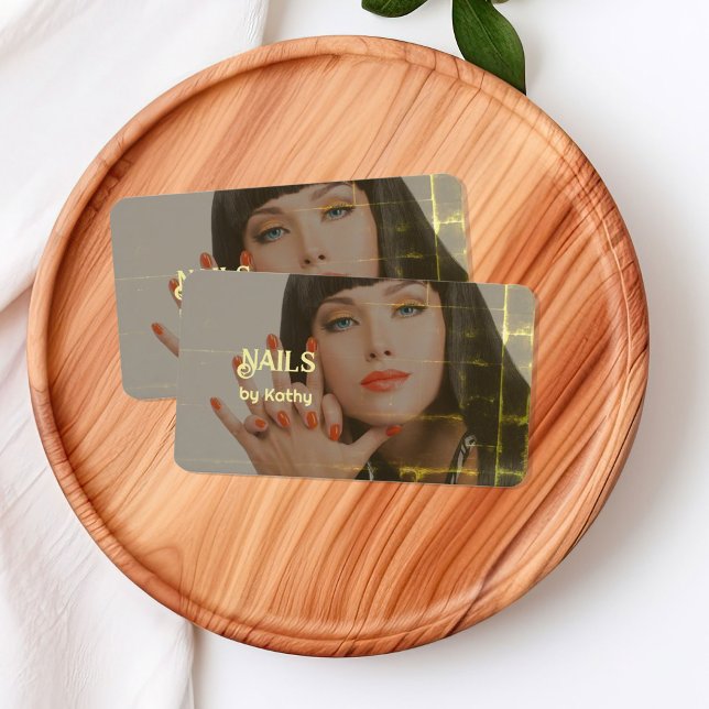 Anpassningsbar Photo Background Nagel Tech Visitkort (Nails Technician Manicurist Visiting Cards)