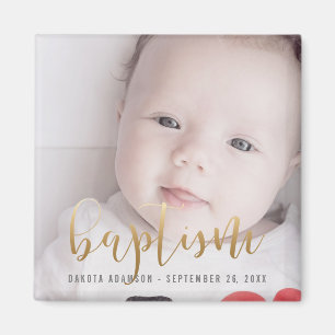 Anpassningsbar Photo Baptism Guld Calligraphy Magnet